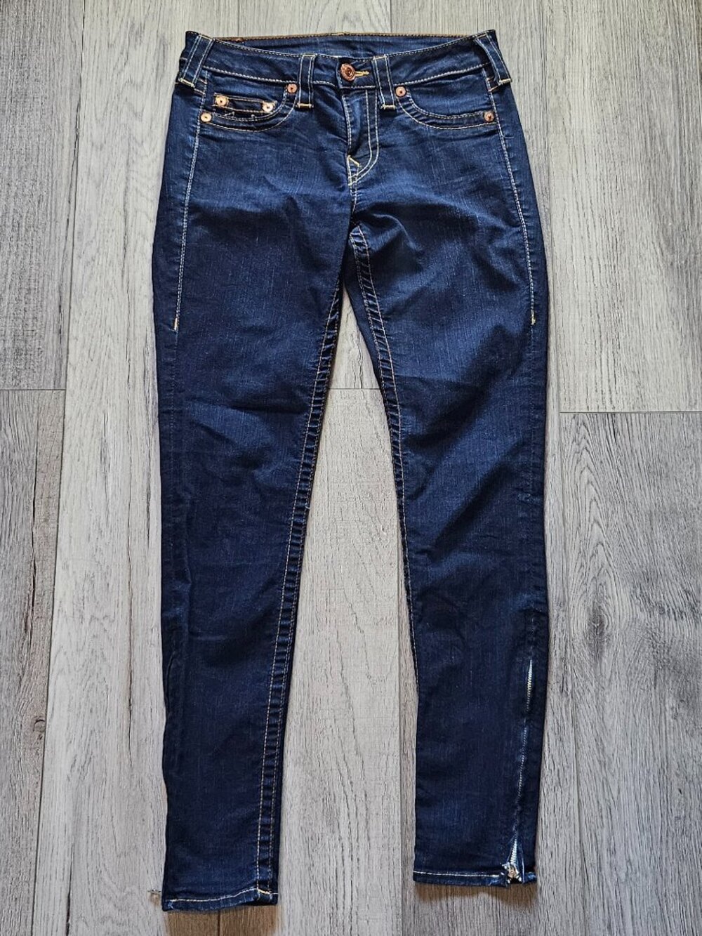 True Religion Womens Size 28 Tara Ankle Zip Skinny Jeans Dark Indigo Made in USA - Picture 2 of 13